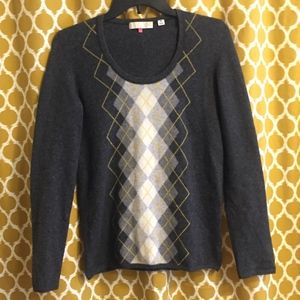 100% Cashmere Argyle Charcoal Grey Sweater
